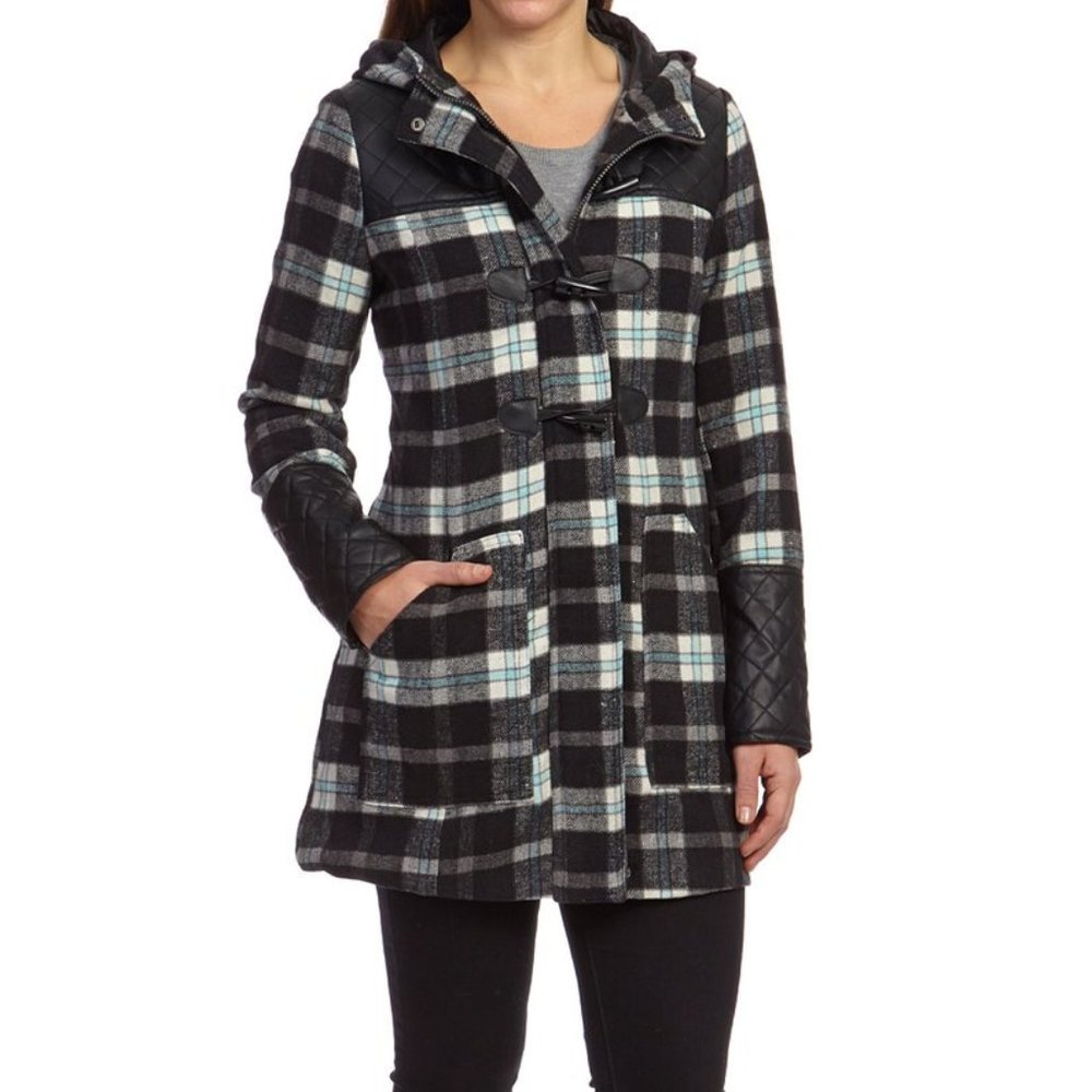 Black & Blue Plaid Toggle Coat